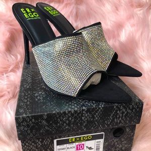 Cape Robbin Tiffany Black Rhinestone Mule Heel